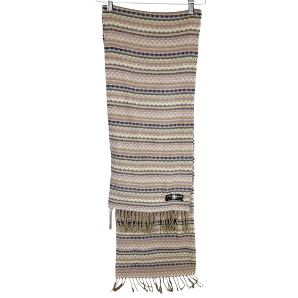 Scotland 100% Cashmere Women\'s Scarf Chevron Print Tan/Blue/Pink